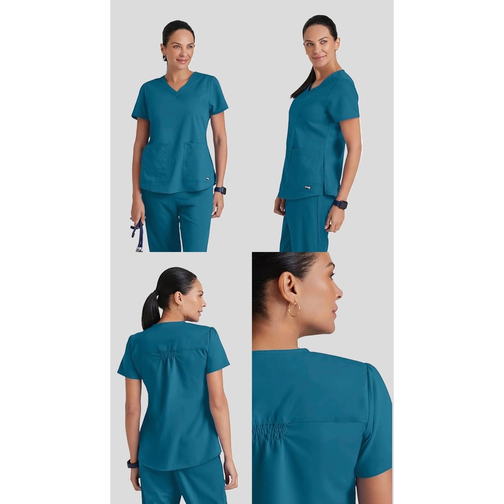 Greys Anatomy by Barco Teal Blue V-Neck Scrub Top Women Medium Professional Wear